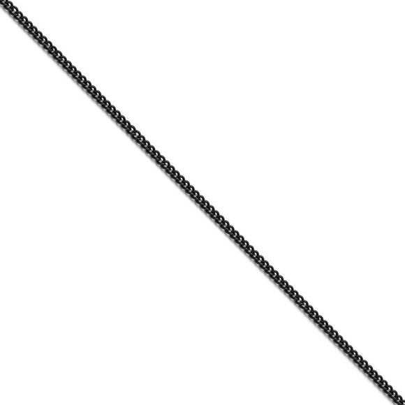 2.25mm Black Plated Stainless Steel Round Curb Chain Necklace 24 Inch